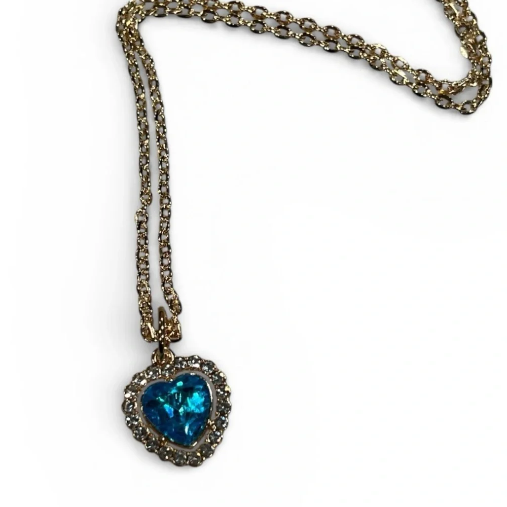 Blue Crystal Heart Pendant Necklace Princess Romantic Everyday Jewelry